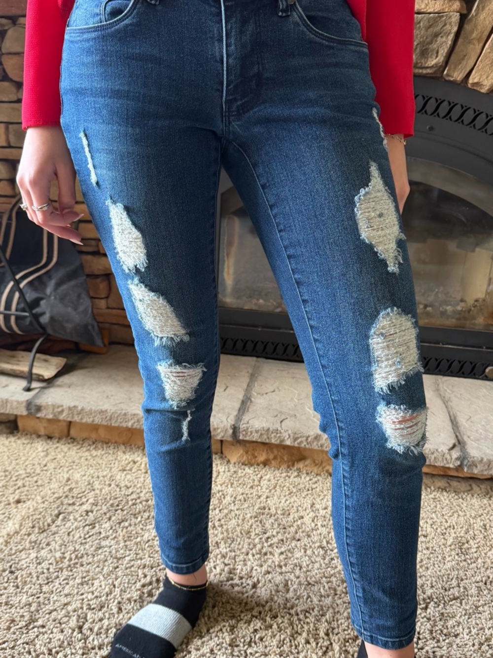 Dark Blue Distressed Skinny Jeans